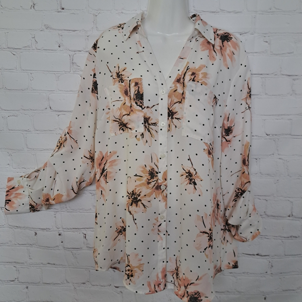 Maurices Floral Dot Feminine Button Front Blouse Size Medium
